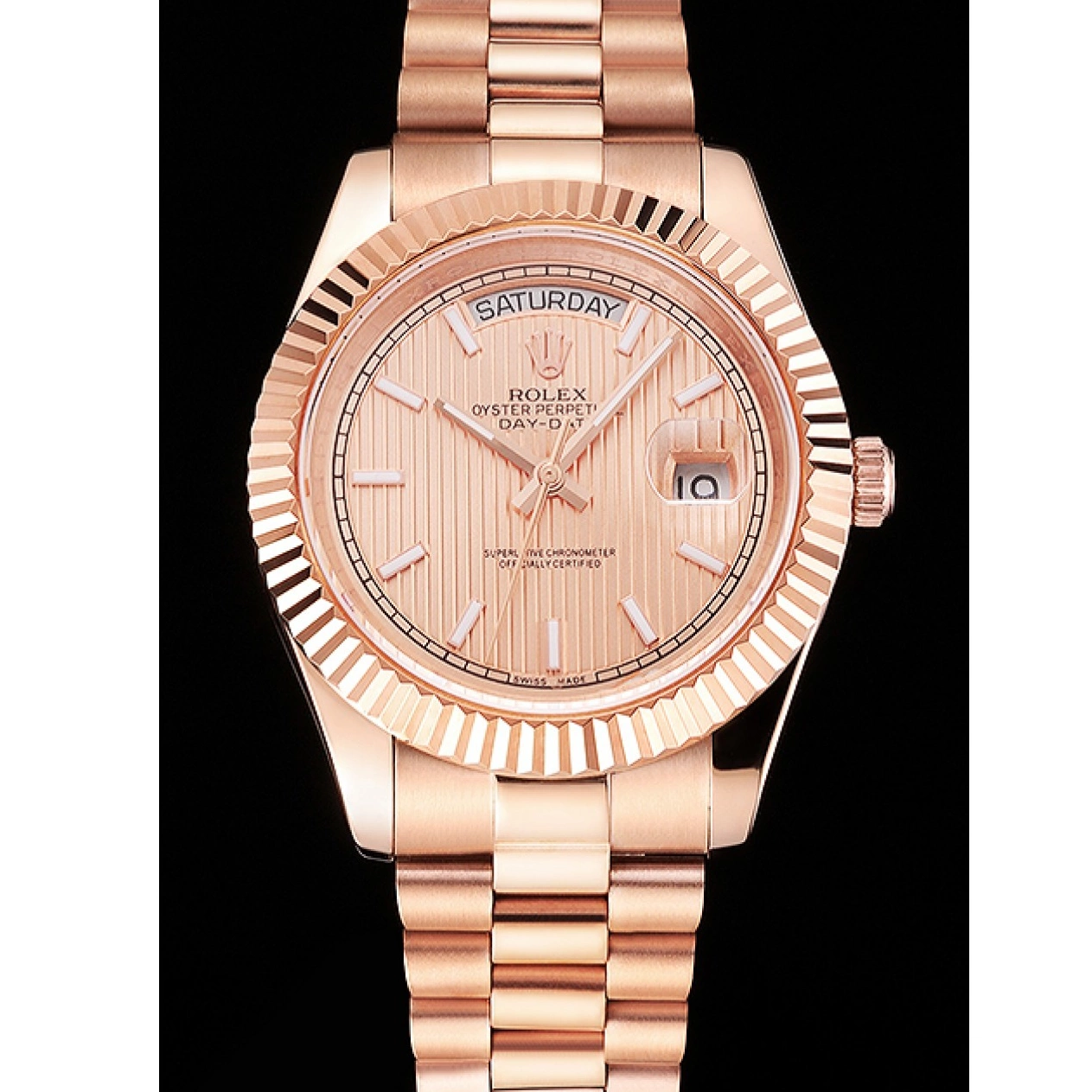 Good copy rolex watches Etched Day Gold 40 Bracelet Dial Swiss Date And Rose Gold Case Rolex Rose 0608